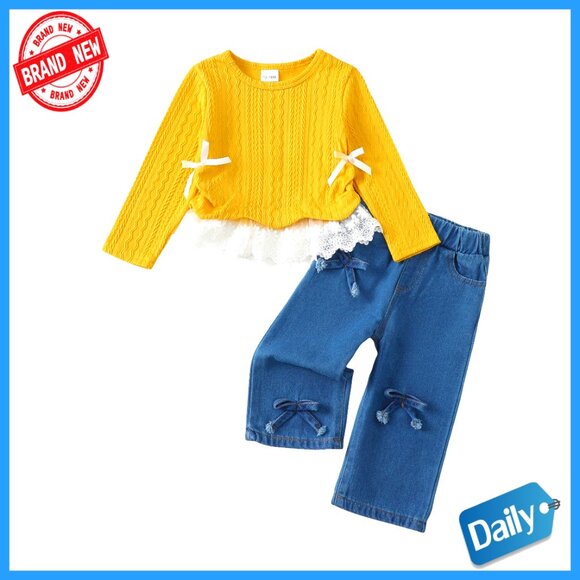 Toddler Girl 2-Piece Set Long Sleeve Top Baggy Jeans Cotton Blend